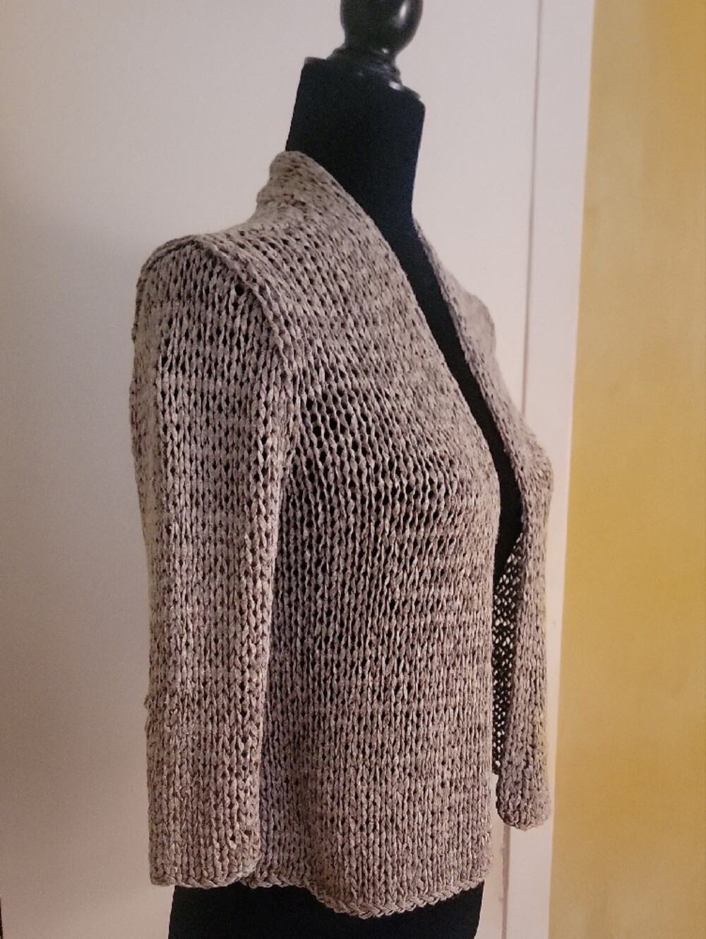 Eileen Fisher Open-Weave Taupe Cardigan - Picture 5 of 6